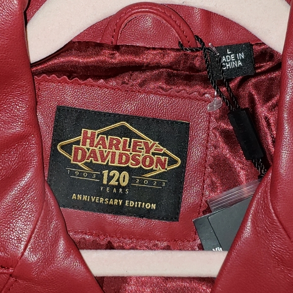 Harley-Davidson Red Leather Jacket Womens Size M-L 120th Anniversary Biker - Picture 3 of 9